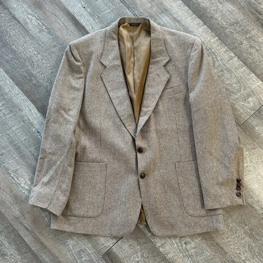 Levis Blazer Mens 46R VTG 80s Western Wool Brown Houndstooth Suit Jacket